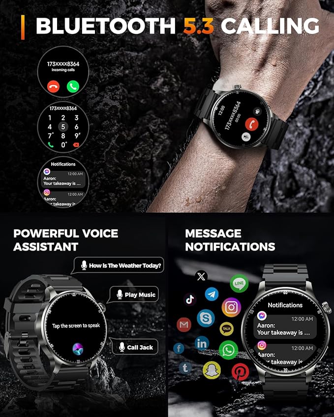 Smart Watches for Men Women with GPS & Compass, 1.52" AMOLED Smartwatch, Fitness Activity Tracker Watches with 170+ Sport Modes Sleep Monitor Step Counter for Android iPhone (Black, 1.52)