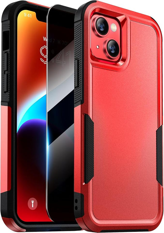 Diaclara Designed for iPhone 14 Case, [with Privacy Screen Protector] [Anti Spy] [Military Grade Drop Protection] Heavy Duty Full-Body Shockproof Phone Case, Red