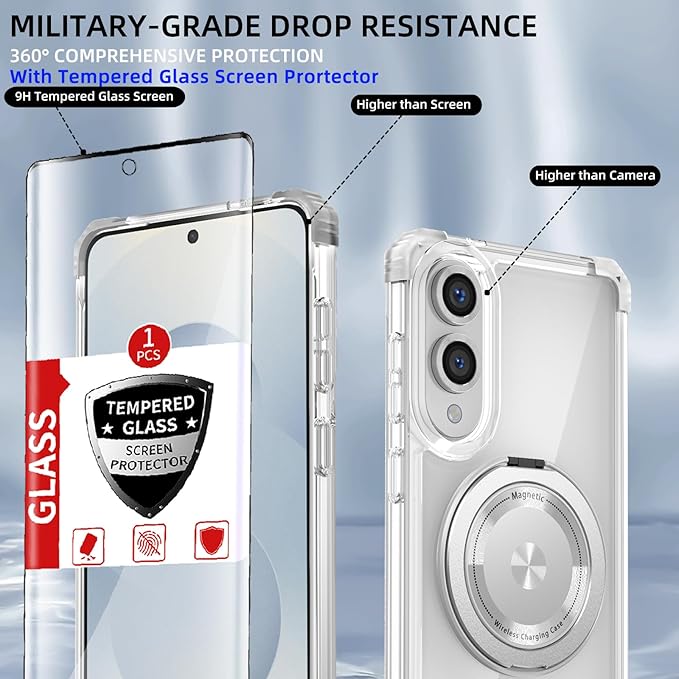 for Samsung Galaxy S25 Edge Case Compatible with MagSafe Magnetic,with Screen Protector,with Kickstand Ring Military Grade Drop Heavy Duty Protection Shockproof for S25 Edge Phone Case Clear