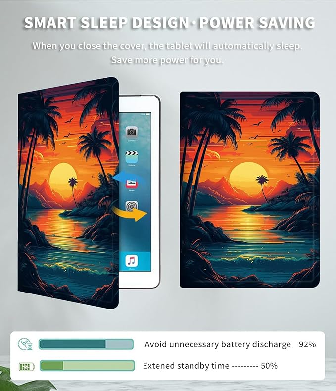 Case for 10.5 Inch Microsoft Surface Go 3 2021/2 2020/Go 2018 PU Leather Slim Lightweight Multiple Angles Stand Smart Cover with Auto Wake/Sleep,Sunset Beach Ocean Landscape