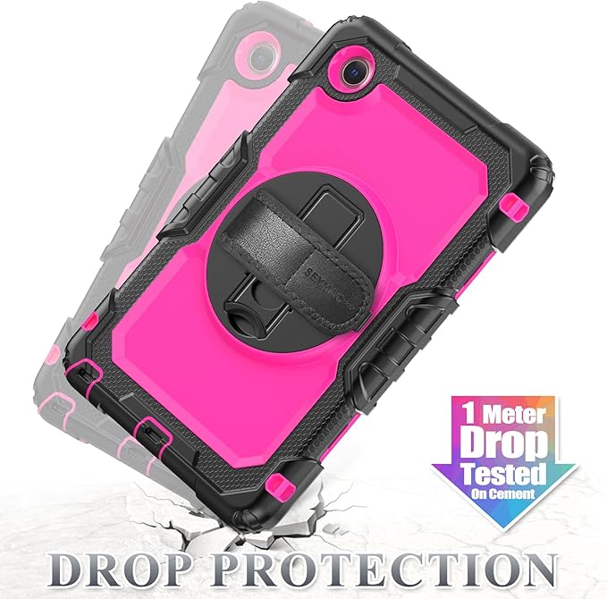 SEYMAC stock Tablet Case for Lenovo Tab One (TB305FU) 8.7 inch Drop-Proof Protection Cover with 360° Rotate Stand & Strap [Pen Holder] & Screen Protector/K9 2025, Rose+Black