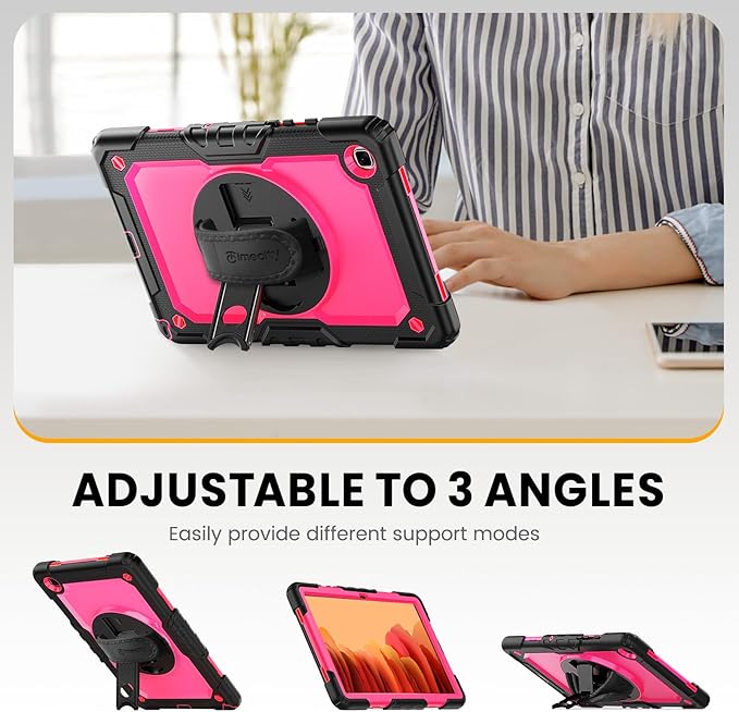 Timecity for Samsung Galaxy Tab A7 10.4 Case 2020/2022, SM-T500/T503/T505/T507/T509, Durable Sturdy Case with Screen Protector Swivel Stand Hand Shoulder Strap Drop-Proof for Galaxy A7 Tablet - Rose