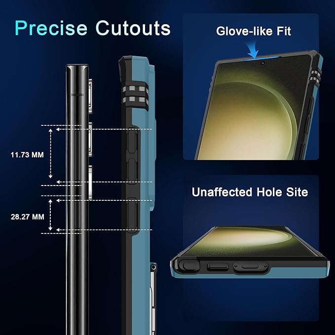 DEERLAMN Case for Samsung Galaxy S25 Ultra with Slide Camera Cover+Screen Protector (1 Pack), Rotated Ring Kickstand Military Grade Shockproof Protective Cover-Light Blue