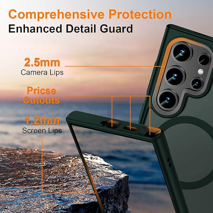 Magnetic for Samsung Galaxy S24 Ultra Case,[Compatible with Magsafe][Military Grade Shockproof][Slim&Tough] Translucent Matte Feeling Protective S24 Ultra Case, Green