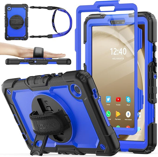 SEYMAC stock Case for Samsung Galaxy Tab A9 8.7'', Full-Body Drop Protection Case with Screen Protector Pencil Holder [360° Rotating Hand Strap] &Stand, Blue+Black