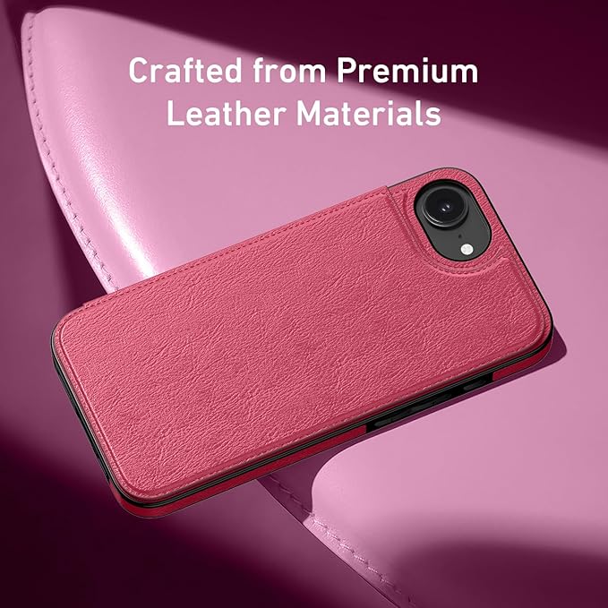 FUNMIKO for iPhone 16e Wallet Case with Card Holder, RFID-Blocking, Military-Grade Protection & UV-Printed Artwork, Magnetic Closure with Leather Kickstand - Hot Pink