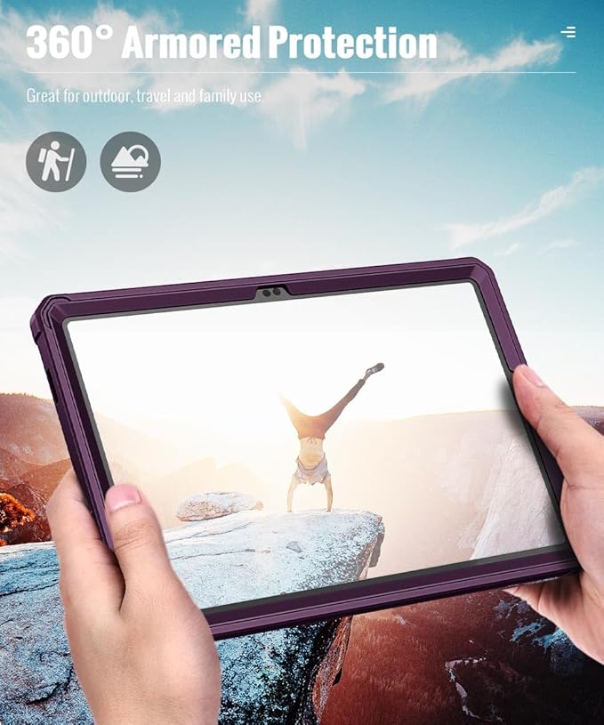 MoKo Case Fit Galaxy Tab A9 Plus 11-Inch 2023 (SM-X210/X216/X218), Shockproof Full Body Rugged Stand Back Cover Built-in Screen Protector Fit Galaxy Tab A9+ 11" 2023, Dark Purple