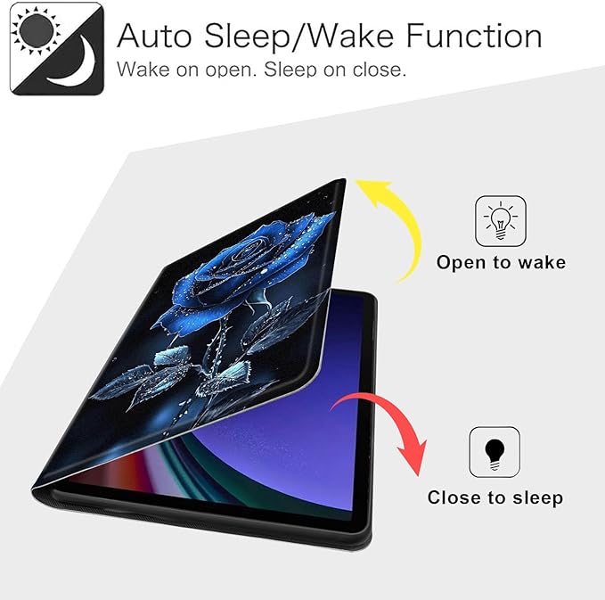 Case for Samsung Galaxy Tab S10 FE/ S9 FE 5G 10.9 Inch/Tab S9 11 Inch, Slim PU Leather Stand Cover with Auto Wake/Sleep, Multi-Angle Viewing & Shockproof, Blue Rose
