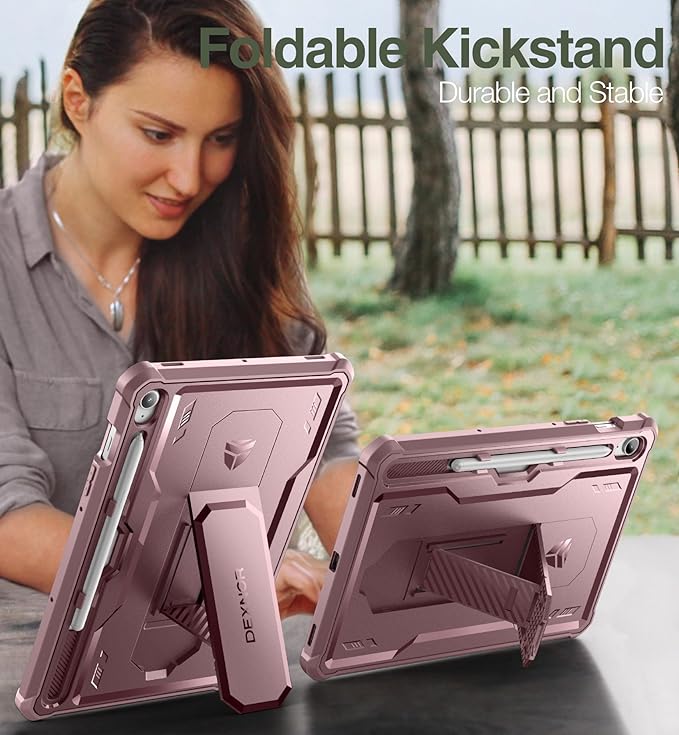 Dexnor Case for Samsung Galaxy Tab S10 Lite /S10 FE/S9 FE 10.9 Inch(2025/2023), [Built in Screen Protector & Kickstand] with Pen Holder Heavy Duty Full Body Cover for S9 FE 5G Tablet Case -Pink