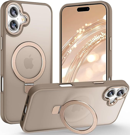 Magnetic for iPhone 16 Case with Ring Stand, [10 FT Drop Protection] [Velvety Touch] Slim Translucent Matte Back Shockproof Phone Case for iPhone 16 6.1'', Bronze
