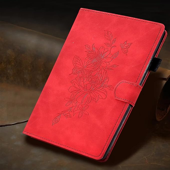 Case for Samsung Galaxy Tab A9+/A9 Plus 11 Inch 2024 2023 (SM-X210/X216/X218), PU Leather Cover Embossed Flower Multi-Angle Stand with Auto Wake/Sleep Case for Galaxy Tab 11 Inch,Red