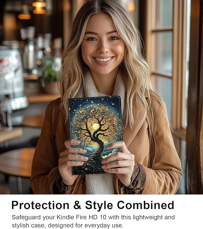 Case for Samsung Galaxy Tab A9 8.7-Inch 2023, Slim PU Leather Stand Cover with Auto Wake/Sleep, Multi-Angle Viewing & Shockproof, Glowing Tree