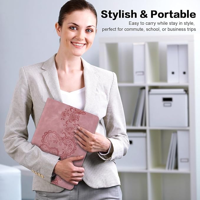 Case for Lenovo Tab Plus 11.5 Inch 2024, Embossed Premium PU Leather Case with Stand/Pencil Holder/Card Slots/Elastic Band for 11.5" Lenovo Tab Plus 2024 Release-Pink