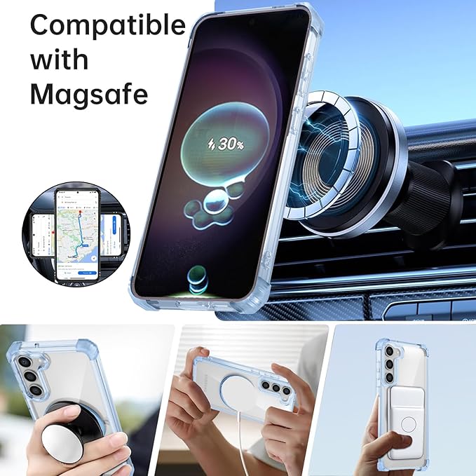 for Samsung Galaxy S23 Case Magnetic Compatible with MagSafe Wireless charging,with 360°Kickstand Ring,for S23 Phone Case with 1 Screen Protector,Military Grade Drop Protection Shockproof Blue