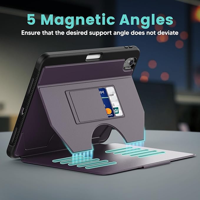 SEYMAC for iPad Air 11 inch Case M3/ M2 (2025/2024), Full Protective Auto Sleep/Wake Strong Magnetic Cover with 5 Standing Angles, Pencil Holder, Purple