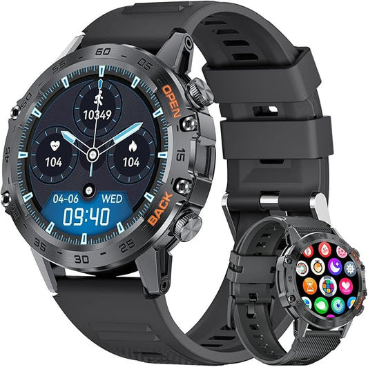 Military Men's Smart Watch (Answer/Dial Calls),100 Sports Modes, 5ATM Waterproof Fitness Watch with Heart Rate/SpO2/Blood Pressure for Android and iOS,1.39''HD Full Screen Smartwatch