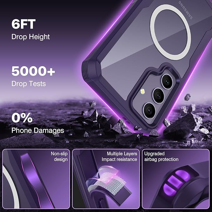 CENHUFO Magnetic Privacy for Samsung Galaxy S24 Case, Full Body Phone Case with Built-in Privacy Screen Protector and Camera Lens Protector, Anti Peep Shockproof Bumper Clear Protective Cover -Purple