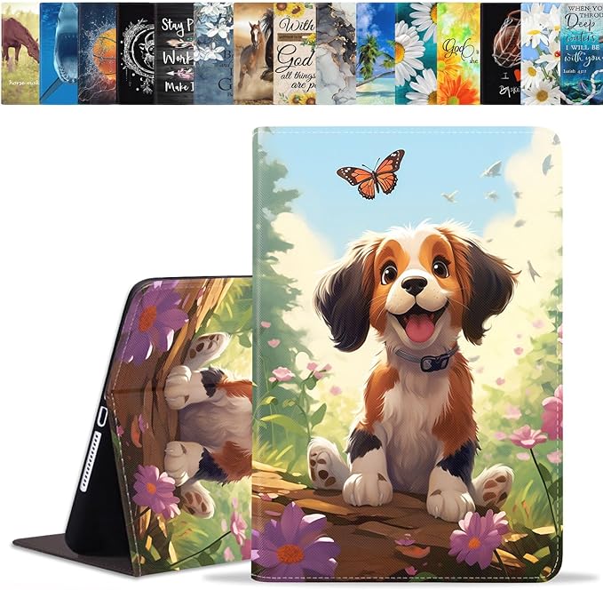 Case for Samsung Galaxy Tab A9 Plus 11 Inch 2023 Model (SM-X210/X216/X218), Slim Lightweight PU Leather Stand Cover with Auto Wake/Sleep, Cute Puppy and Butterfly