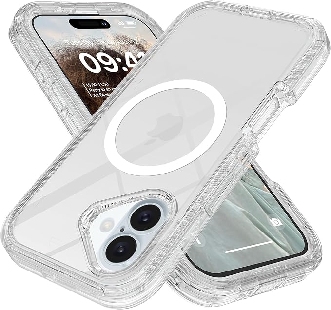Designed for iPhone 17 Case,[Compatible with Magsafe] [Non-Yellowing] [Without Screen Protector] Shockproof/Dust/Drop Proof 3-Layer Full Body Protection Rugged Heavy Duty Cover, Clear
