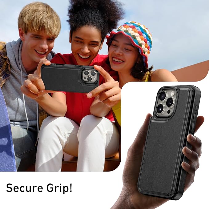 FUNMIKO for iPhone 14 Pro Wallet Case with Card Holder, RFID-Blocking, Military-Grade Protection & UV-Printed Artwork, Magnetic Closure with Leather Kickstand - Black