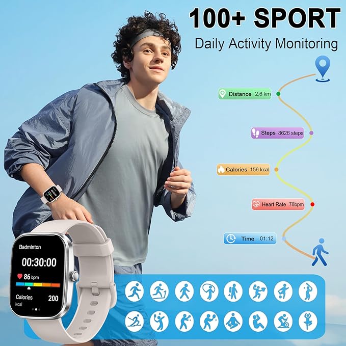 Smart Watch(Answer/Make Call), 1.91" Smartwatch for Men Women, NEW Fitness Watch with 110+ Sport Modes, Fitness Activity Tracke with Pedometer/Sleep Monitor/Heart Rate/IP68 Waterproof, for Android iOS
