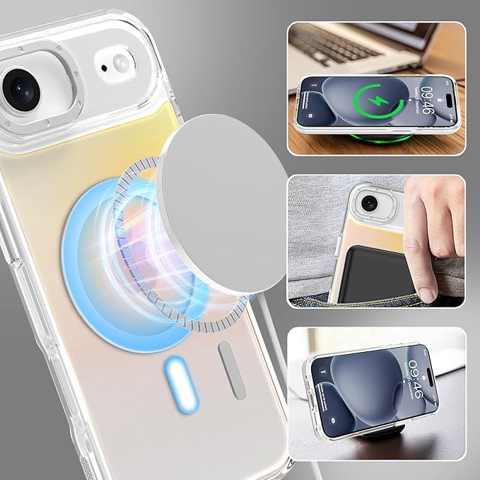 MOWIME Magnetic Case for iPhone Air [Compatible with Magsafe] [Cute Fashion Fluorescent Design] [1 Screen Protector] Slim Translucent Matte Case for iPhone Air 6.5" 2025, White
