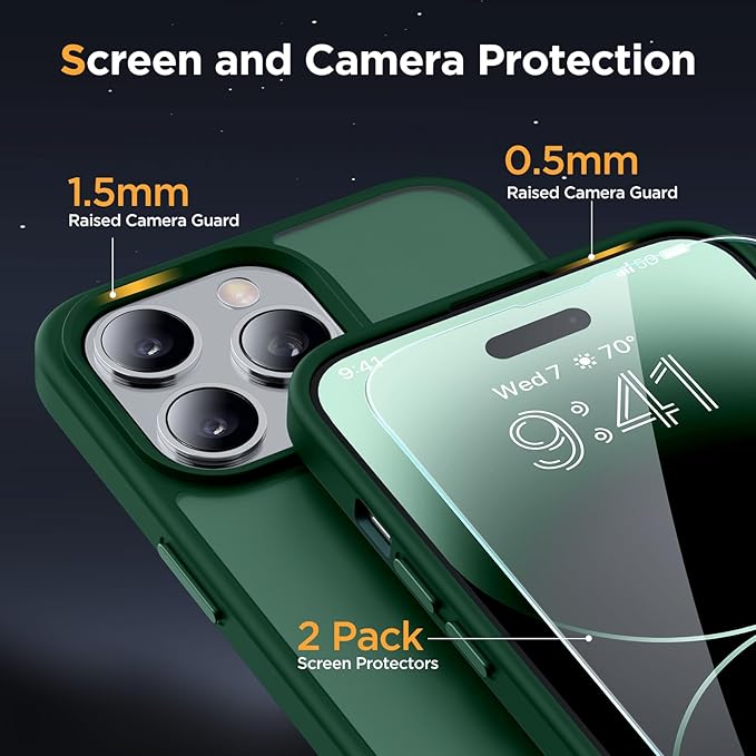 Miracase Magnetic Series Designed for iPhone 14 Pro Case [Compatible with MagSafe] [with 2X Screen Protectors] Anti-Fingerprint, Magnetic Charger Case for iPhone 14 Pro 6.1 inch - Dark Green