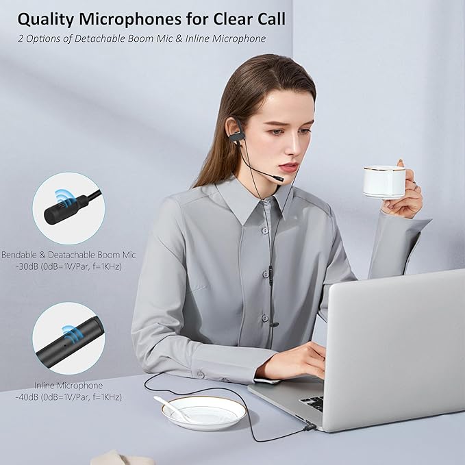 USB C & USB A Earbuds with Boom Mic for Smartphones & Computers, Wired USB C In-ear Headset with Wrap-Around Ear Hooks, Dual Mic Earbuds, 5.9FT - Perfect for Calling, Meeting, Work and Gaming