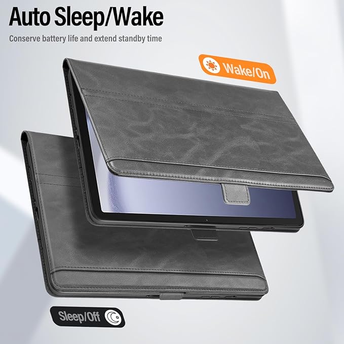 Handmade Case for Samsung Galaxy Tab A9 Plus/A9+ 5G Tablet 11 Inch 2023 SM-X210/SM-X216/SM-X218u with Pocket,Multi Angles,Magnetic Closure,Vegan Leather Folio Cover,Auto Sleep/Wake,Gray