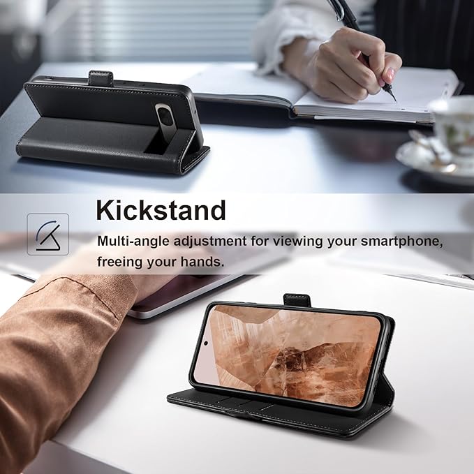 Wallet Flip Case for Google Pixel 8A - [RFID Blocking] Luxury PU Leather Card Holder Magnetic Phone Cover with Kickstand,Shockproof Protective Case,Black