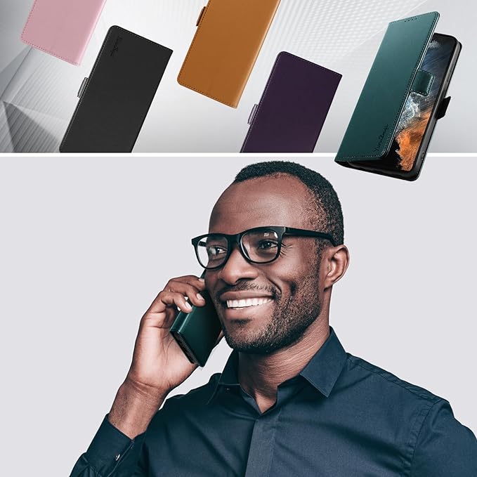 Wallet Flip Case for Samsung Galaxy S22 Ultra 5G - [RFID Blocking] Luxury PU Leather Card Holder Magnetic Phone Cover with Kickstand,Shockproof Protective Case,Green