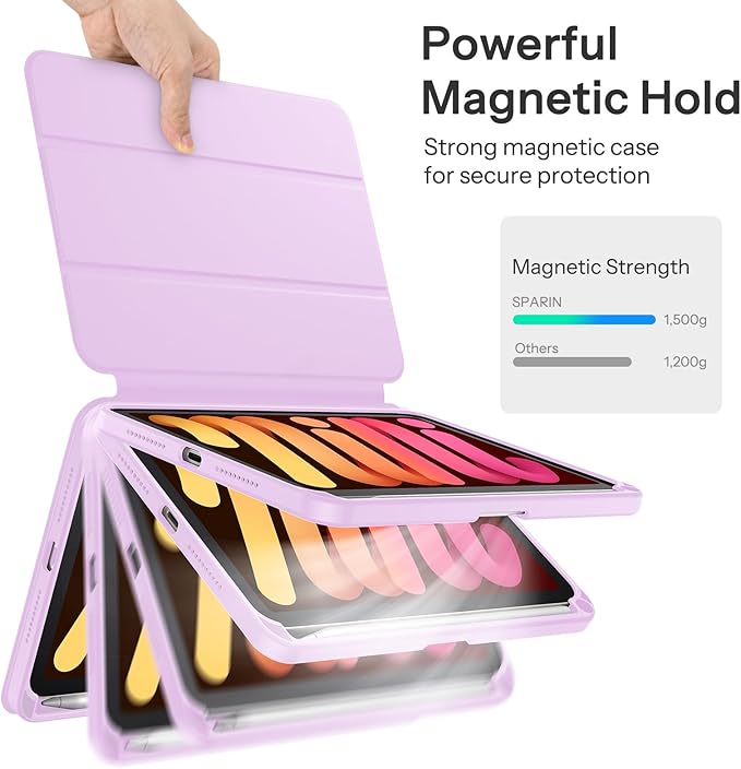 SPARIN Case for iPad mini 7 A17 Pro 2024/iPad Mini 6 2021 8.3 Inch, Detachable Magnetic Cover, Portrait/Landscape Stand with Pencil Holder, Support Auto Wake/Sleep (Purple)