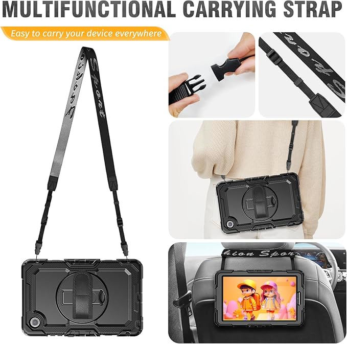 HXCASEAC Case for Lenovo Tab One/Tab K9 2025 (TB-305FU) 8.7 inch, with Screen Protector/Rotating Hand Strap/Sturdy Stand, Protective Cover for Lenovo one Tablet - Black