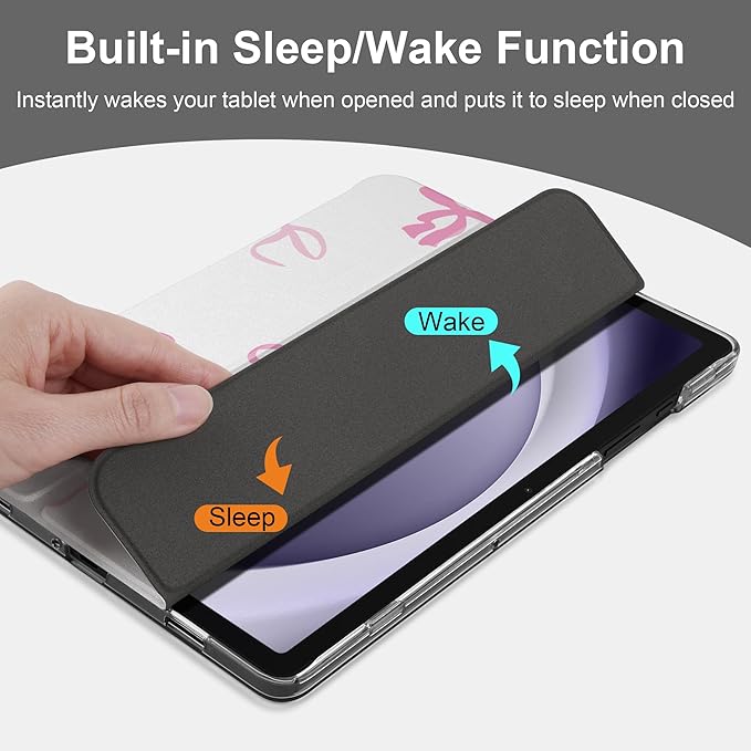 DONGKE Case for Samsung Galaxy Tab A9+/A9 Plus 11 inch 2024 2023 (SM-X210/X216/X218), Slim Stand Hard PC Translucent Back Shell Smart Cover, Auto Wake/Sleep - Pink Bows