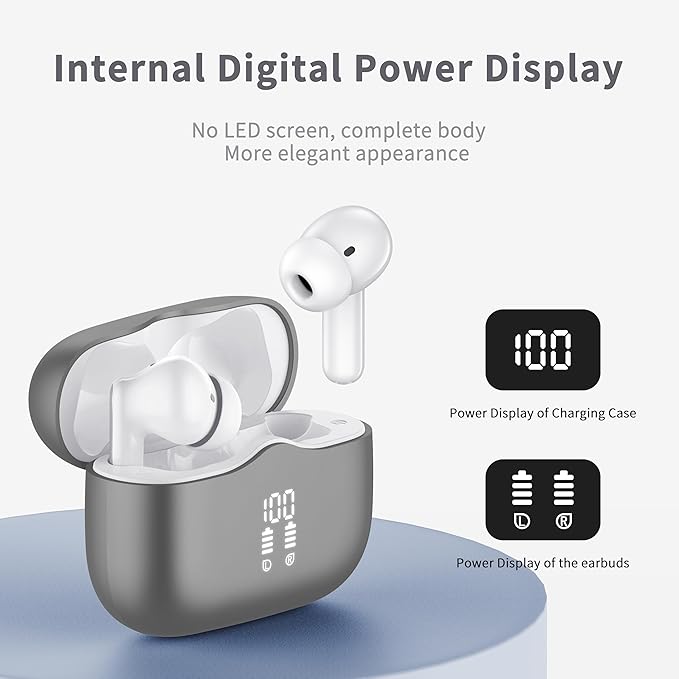 Wireless Earbuds, 2025 Bluetooth 5.4 Headphones in Ear with 4 ENC Noise Cancelling Mic, New Wireless Earphones HiFi Stereo Deep Bass 40H Playtime, LED, in-Ear Bluetooth Ear Buds IP7, Dark Gery