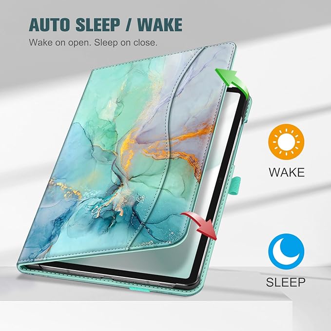 Fintie Case for Samsung Galaxy Tab S10 Lite/ S10 FE/ S9 FE 5G 10.9 Inch/Tab S9 11 Inch with S Pen Holder, Multi-Angle Viewing Protective Cover with Pocket, Auto Sleep/Wake, Emerald Marble