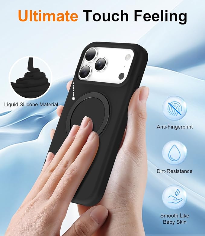 ZHK Liquid Silicone Designed for iPhone 17 Pro Max Case with Magnet Stand, [Precise Camera Lens Protection][Mil-Grade Drop Shockproof][Soft Anti-Scratch Microfiber Lining] Slim Fit Cover, Black