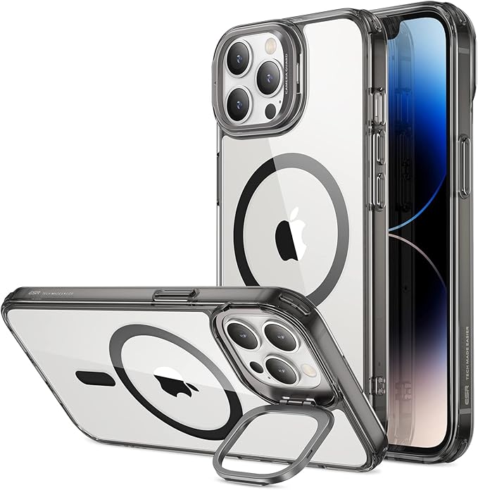 ESR for iPhone 13 Pro Max Case, Compatible with MagSafe, Built-in Camera Ring Stand, Military-Grade Protection, Magnetic Phone Case for iPhone 13 Pro Max, Classic Series, Clear Black