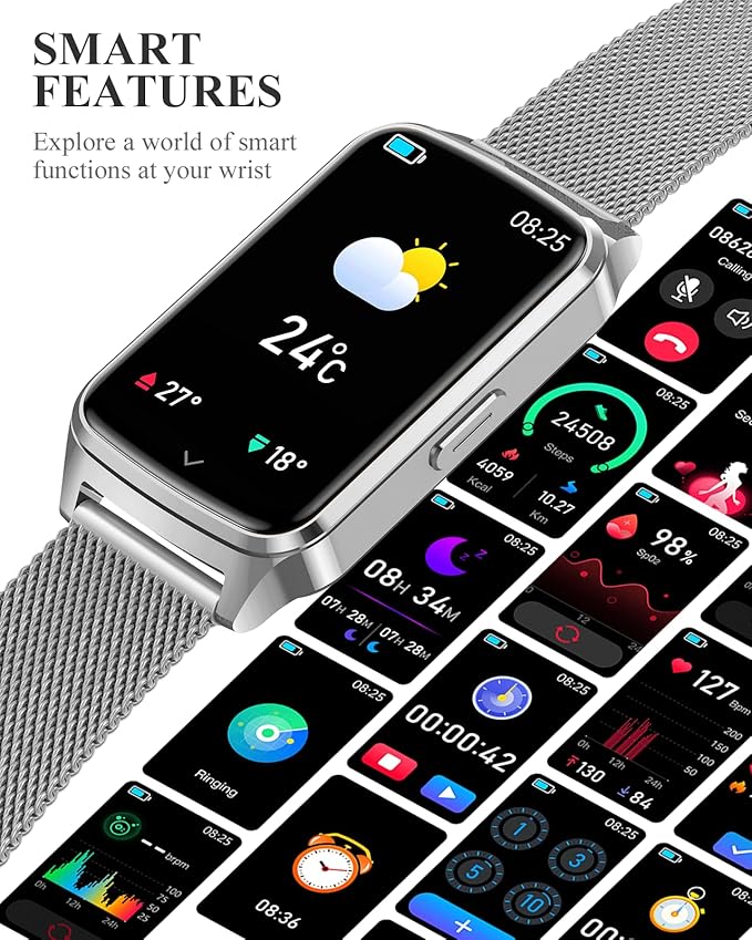 Fitness Tracker Watch for Women Men, Step Counter Compatible with iPhone Android, IP68 Waterproof Activity Tracker with Calorie and Sleep Monitor, Sports Modes Pedometer Smartwatch (Silver, 1.57)
