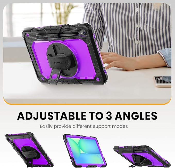 Timecity Case for Samsung Galaxy Tab S10 FE/ S9 FE 5G 10.9 Inch/ S9 11 Inch - Heavy Duty Protective Cover with Screen Protector, Rotating Stand, Shoulder Strap & S Pen Holder | Kids-Friendly, Purple