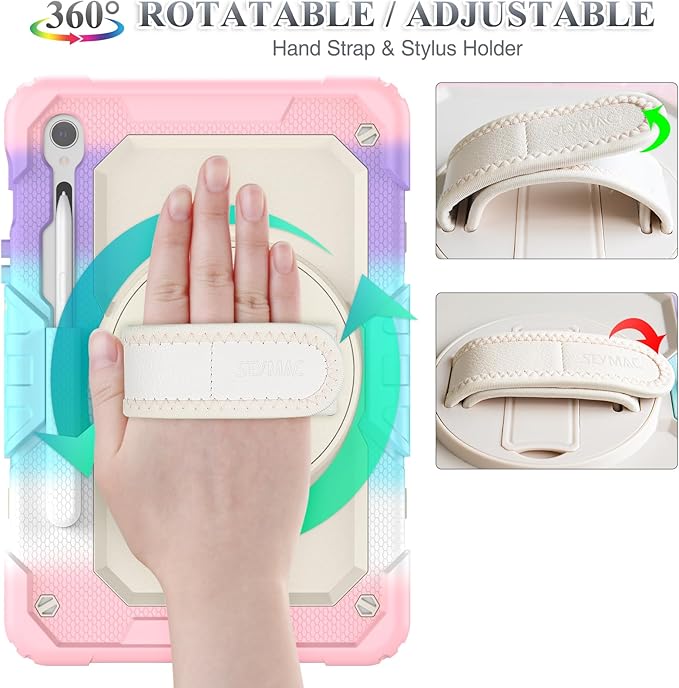 SEYMAC stock Case for Samsung Galaxy Tab S10 Lite / S10 FE / S9 FE 5G / S9 Tablet Case 10.9''/ 11'' Protective with Screen Protector, Pen Holder, 360 Rotate Stand, Hand Strap, Shoulder Strap,BeigePink