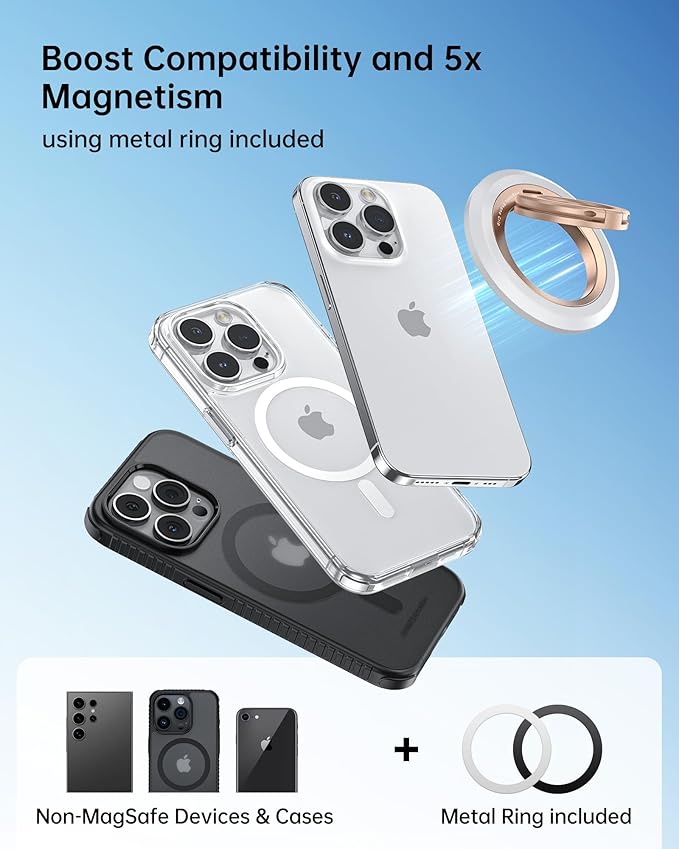 SYNCWIRE Magnetic Phone Ring Holder for MagSafe, 360° Rotation Dual Sided Magnet Grip Cell Phone Ring Stand Finger Kickstand Compatible with iPhone 16 15 14 13 12 Pro Max fits MagSafe - Pearl Gold