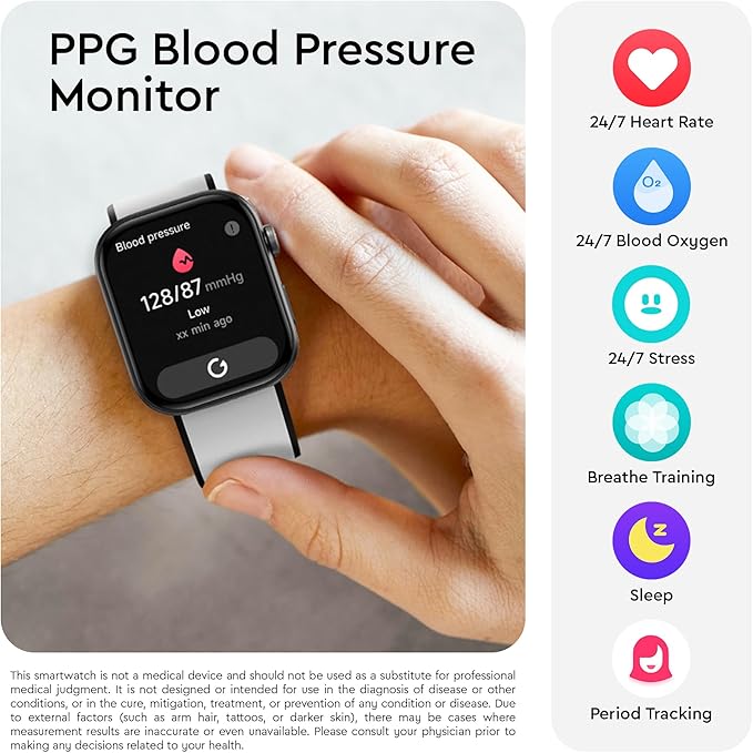 OCTANDRA Beyond VeryFit Smart Watch for Men Women 1.99" AMOLED Screen AI Voice 3ATM Fitness Tracker Watch Heart Rate/Blood Pressure/Oxygen Saturation/Stress/Step/Sleep Monitor (GTX12) (Black & White)