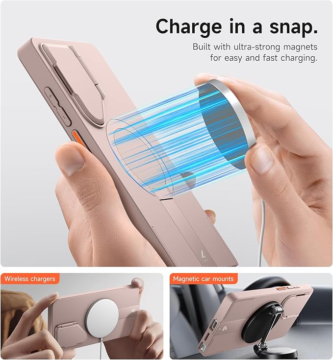 SURITCH for Samsung Galaxy S25 Ultra Phone Case, Magnetic Protective Cover with Camera Cover & Adjustable Metal Kickstand for Galaxy S25 Ultra (2025)-Sakura Pink