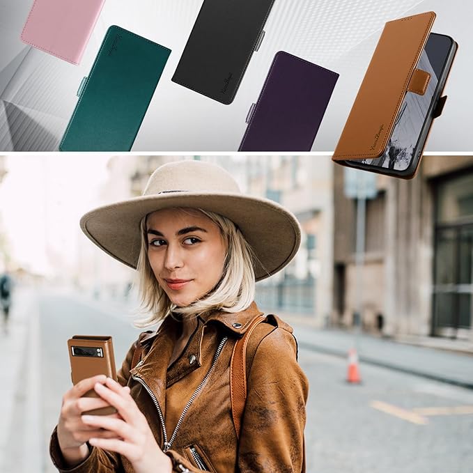 Wallet Flip Case for Google Pixel 8 Pro - [RFID Blocking] Luxury PU Leather Card Holder Magnetic Phone Cover with Kickstand,Shockproof Protective Case,Brown