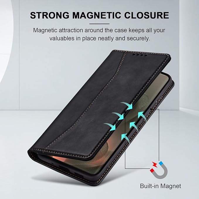 Jasonyu Flip Wallet Case for Motorola Edge (2025)/Edge 60/60 Pro/60 Fusion,Leather Magnetic Folio Cover with Card Holder,Kickstand - TPU Shockproof Durable Protective Phone Case,Black