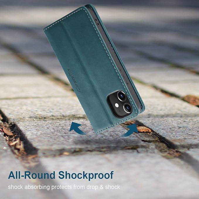 for iPhone 12 Mini Case 5.4", Flip Wallet Leather Case with Card Holder Magnetic Closure Shockproof Kickstand Protective Phone Cases Cover for iPhone 12 Mini,Blue-Green