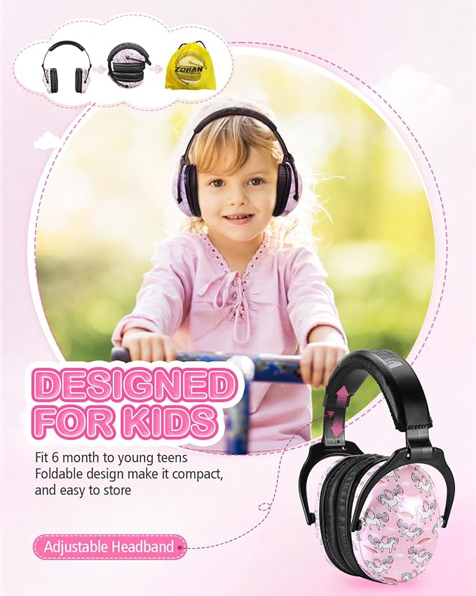 ZOHAN Kids Ear Protection 2 Pack, Hearing Protection Safety Ear Muffs for Children Have Sensory Issues, Adjustable Noise Reduction Earmuffs for Concerts, Fireworks, Air Shows (Nebula&Unicorn)