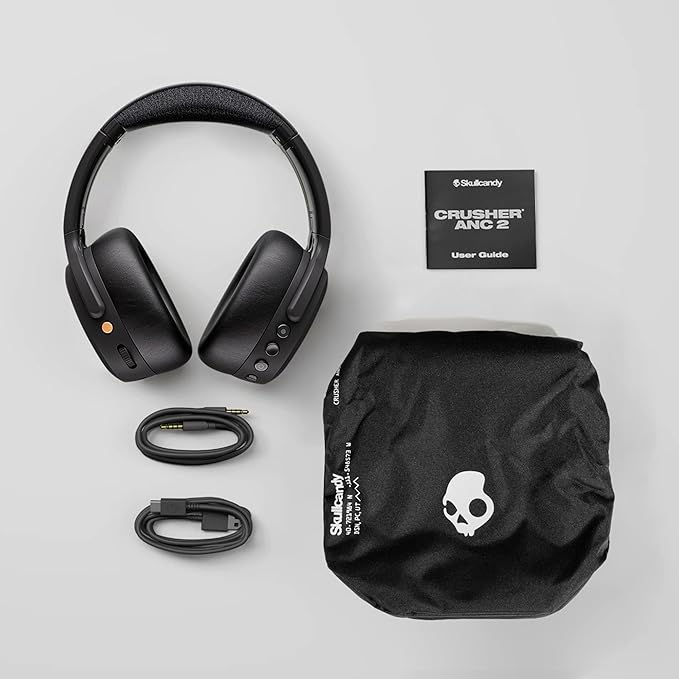 Skullcandy Crusher ANC 2 Over-Ear Active Noise Cancelling Wireless Bluetooth Headphones with Sensory Bass, Alexa Voice Control, 50 Hr Battery, Microphone, 2 Year Warranty – Asphalt