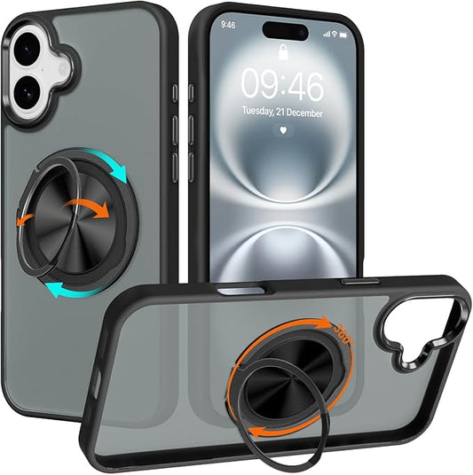 ZIYE Black Case for iPhone 16 Plus Case with Stand [Compatible with MagSafe] Slim Heavy Duty Protection Military Grade Shockproof Magnetic Cover with 360 Rotatable Ring Kickstand for Women Men